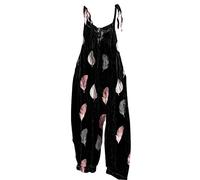 Salopette Femme Ete Fluide Salopettes en Lin Casual Boho sans Manches Combinaisons Salopette D'Été Lâche Imprimé Large Floral Barboteuses Longue Combishort avec Poche Vacances Plage Pas Cher