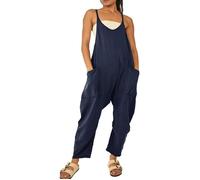 Salopette Femme Été Salopette Décontractée sans Manches Jumpsuit Sling Combinaisons avec Poches Casual Loose Large Ample Bleu marine XXXL