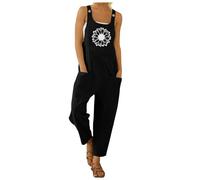 Salopette Femme Ete - Salopette Femme Ample à Boutons et Fermeture éclair décontractée avec imprimé Tournesol pour Un Style Quotidien