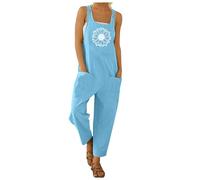 Salopette Femme Ete - Salopette Femme Ample à Boutons et Fermeture éclair décontractée avec imprimé Tournesol pour Un Style Quotidien