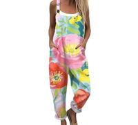 Salopette Femme fluide generic, Combinaison en lin Ample et Décontracté Femme avec Bretelles Réglables et Poches, Salopette de Travail Ete Fluide chic, Pantalon Imprimé spaghetti Grande Taille