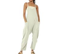 Salopette Femme Jambe Large Combinaison Pantalon Décontracté Avec Poches Ample Taille Fermeture Éclair Jumpsuit Bretelles Fines Grand Baggy Doux Confort Bodycon