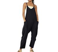 Salopette Femme Jambe Large Combinaison Pantalon Décontracté Avec Poches Ample Taille Fermeture Éclair Jumpsuit Bretelles Fines Grand Baggy Doux Confort Bodycon