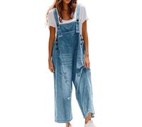 Salopette Femme Jeans monobloc Overall Décontracté Combinaison Pleine Jambe Large Doux Jumpsuit Réglable Sangles Playsuit Légère Salopette Maternité Sans Manches Surdimensionnées Avec Poches Pantalon