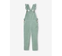 Salopette fille velours bretelles à volants vert de gris 3A