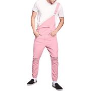 Salopette Homme Dechire Grande Taille Vintage Skinny De Travail Salopette Jeans Pas Cher Pantalon en Denim Slim Jumpsuit Streetwear (S, Rose)
