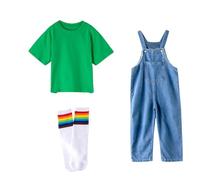 Salopette Jean Fille Coupe Ample, Bretelles Réglables - Haut Rayé Assorti Tenue Bébé 0-3 Ans Denim, Look Pratique Et Mignon, Parfait pour Premiers Pas Et Découvertes