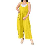 Salopette Lin Femme Fluide Ample et Respirant Combinaison Pantalon Ample à Jambes Larges Combinaisons Chic et élégant Décontractée Salopettes pour Femmes de Travail Ete Playsuit Jumpsuit de Plage