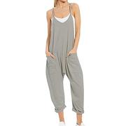 Salopette pour femme, baggy large, avec poches, taille montagne, décontractée, bretelles fines, grand pantalon avec grandes poches, sarouel, doux et confortable, pantalon de travail, gris, L