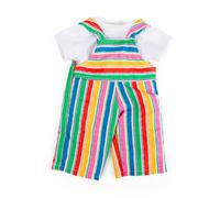 Salopette rayée et t-shirt blanc Bigjigs Toys (petit) | Ensemble 2 pièces vêtements de poupée arc-en-ciel | vêtements doux pour poupées | accessoires | tenue de poupée | cadeau dès 2 ans