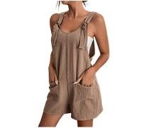 Salopette Short Femme Courte Combi Shorts Sans Manches Shorts Et Bermudas Avec Poches Jumpsuit De Sport Grande Taille Décontractée Bohèmes Streetwear Doux Bretelles Salopettes