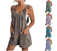 Salopette Short Femme Ete Coton Combishort Grande Taille Décontractée, Combinaison Bretelles Ample avec Poches, Salopette Courte Large de Loisir Confortable Vêtement l'Été pour Femmes