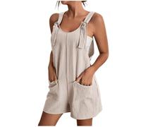 Salopette Short Femme Ete Coton Combishort Grande Taille Décontractée, Combinaison Bretelles Ample avec Poches, Salopette Courte Large de Loisir Confortable Vêtement l'Été pour Femmes