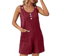 Salopette Short Femme Fluide Ample Respirant Combinaison et Combishort Combi-Short Chic Élégant Décontractées Salopettes pour Femmes de Travail Été Playsuit Jumpsuit de Plage Lin Coupe Palazzo Droite