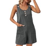 Salopette Short Femme Fluide Ample Respirant Combinaison et Combishort Combi-Short Chic Élégant Décontractées Salopettes pour Femmes de Travail Été Playsuit Jumpsuit de Plage Lin Coupe Palazzo Droite