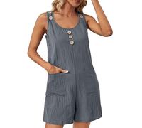 Salopette Short Femme Fluide Ample Respirant Combinaison et Combishort Combi-Short Chic Élégant Décontractées Salopettes pour Femmes de Travail Été Playsuit Jumpsuit de Plage Lin Coupe Palazzo Droite