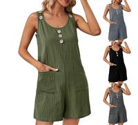Salopette Short Femme Fluide Ample Respirant Combinaison et Combishort Combi-Short Chic Élégant Décontractées Salopettes pour Femmes de Travail Été Playsuit Jumpsuit de Plage Lin Coupe Palazzo Droite