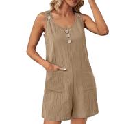 Salopette Short Femme Fluide Ample Respirant Combinaison et Combishort Combi-Short Chic Élégant Décontractées Salopettes pour Femmes de Travail Été Playsuit Jumpsuit de Plage Lin Coupe Palazzo Droite