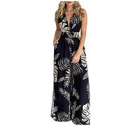 Salopettes Femmes Ete Grande Taille Combinaison Droit Fluide D'été sans Manches Couleur Unie Slim Combipantalon Combinaison Large Pantalon Barboteuse Jumpsuit Playsuit Combinaison de Travail Femme Sa