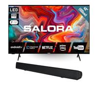 SALORA Smart TV 40 Pouces Full HD Android TV avec WiFi et Chromecast + Barre de Son SBO680 2.1 80W avec Caisson de Basse Intégré, Bluetooth, HDMI Arc - Pack Home Cinéma TV 40" HDR10 Streaming