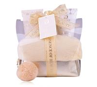 Salsa ESSENCE OF BEAUTY Coffret cadeau de douche pour femme dans une trousse de toilette dorée avec lotion pour le corps, gel douche et bain moussant, 4 pièces - Idée cadeau luxueuse - Parfum : orange