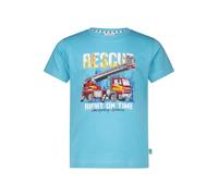 SALT AND PEPPER BY KIDS PARK Jungen T-Shirt mit Feuerwehr Print Stickmotiv aus S.Jersey, Cyan, 104-110 Garçon