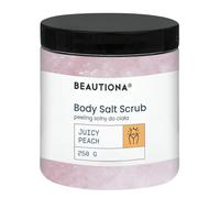 Salt Body Scrub 250 g - Peach - Gommage naturel pour le corps avec sel de mer, huile d'amande et vitamine E - Peach - Gommage au parfum de pêche - Lisse, régénère et hydrate - Végétalien