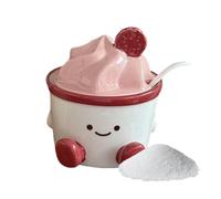 Salt Cellar - Cartoon Cute Ceramic Jar With Lid And Spoon | Funny Salt Container For Kitchen Home Picnic Tabletop Baking Dining Cooking Household Outdoor | Camping Bar Coffee Station