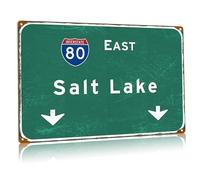 Salt Lake East Plaque en métal Interstate 80 Direction Signs Airport Highway Street Plaques en fer Bar Café Garage Chambre Décoration murale 20,3 x 30,5 cm
