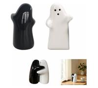 Salt & Pepper Shakers,Ceramic Ghost Design,Black White Couple,Black/White