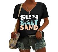 Salt Salt Sand Shirt Casual V Cou Cou à Manches Courtes à Manches Courtes pour Femmes (Noir XXXL)