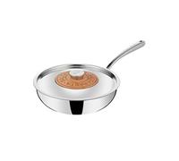 Lagostina Emozione Wok Saltapasta + Couvercle avec Insert en Bois de Cerisier Ø 26 cm, Wok Induction et Gaz, Acier Inoxydable 18/10 et Bois, Fond Lagotherm Triple Couche et Larges Poignées Soudées