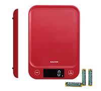 Salter 1067 RDDRA Balance de cuisine numérique - Balance alimentaire électronique d’une capacité de 5 kg, balance de cuisson avec fonction Tare, plate-forme ultra mince pour un rangement facile, rouge
