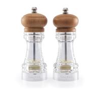 Salter 7607 WDXR Moulin à Sel et Moulin à Poivre, Design Contemporains avec Couvercles en Bois de Hêtre, Lot de 2 Moulins avec Meules Réglables, 16.5cm, Facile à Nettoyer, Garantie 2 Ans