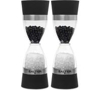 Salter 7611 BKXRUP Moulin à sel et poivre mécanique 2 en 1, moulin à épices double face, grain réglable de fin à gros, moulin en céramique, design compact (Lot de 2)