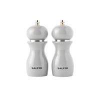 Salter 7613 GYXR Mini Moulin à Sel et Moulin à Poivre en Bois de Hêtre Laqué, Ensemble de 2 Moulins avec Meules Réglables pour Sel, Poivre et Herbes, Hauteur 14cm, Garantie 2 Ans, Gris