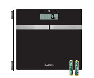 Salter 9198AR BK3R Pèse Personne Numérique, Verre trempé plate-forme, Ultra-fin Balance Impédancemètre Analyseur, Écran LCD Facile Lire, Mesure Poids, Masse Hydrique et IMC, Mémoire 8 Utilisateur