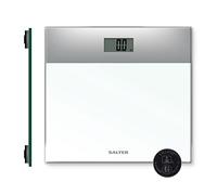 Salter® 9206 SVWH3R Pèse-personne numérique à plateau en verre renforcé, écran LCD facile à lire, activation pas à pas, capacité max. de 180 kg, garantie de 15 ans, argent/blanc