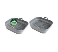 Salter Air Fryer Accessories, inserts de panier carrés, lot de 2 | Silicone pliable, fond nervuré pour circulation de l’air, poignées de levage, antiadhésif, lave-vaisselle, 21 x 16 x 6 cm