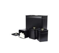 Salter Alchemy Set de comptoir, boîte à pain et pots thé café sucre | Set 4 pièces, acier carbone thermolaqué, noir mat avec poignées dorées, pour denrées sèches, surface lavable