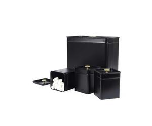 Salter Alchemy Set de comptoir, boîte à pain et pots thé café sucre | Set 4 pièces, acier carbone thermolaqué, noir mat avec poignées dorées, pour denrées sèches, surface lavable