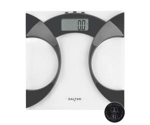 Salter Analyseur de verre pour salle de bain - Balance numérique de poids corporel et de graisse corporelle, 160 kg/25 ans, mode athlète, 4 mémoires utilisateurs, écran LCD facile à lire, lectures