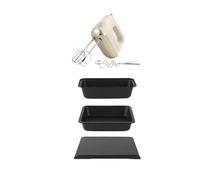 Salter Bakes Ensemble mélangeur à main et ustensiles de cuisson - Comprend un moule à pain de 27 cm, une plaque de cuisson de 32 cm, une poêle carrée de 23 cm, un fouet de cuisson électrique avec 5