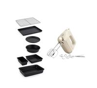 Salter Bakes Ensemble mélangeur à main et ustensiles de cuisson - Ensemble de vaisselle empilable antiadhésive, fouet électrique avec 5 vitesses, accessoires amovibles en acier inoxydable, moules à