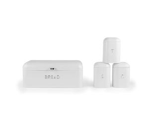 Salter Boston Lot de 4 boîtes de rangement en acier durable avec inscription en relief Blanc glacé
