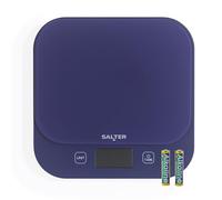 Salter British Bakes Digitale Küchenwaage - Hohe Kapazität von 10 kg, misst Flüssigkeiten, wasserdicht, Zuwiegefunktion, Glasplattform, 1g Präzision, Lila