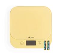 Salter British Bakes Digitale Küchenwaage - Hohe 10kg Kapazität, misst Flüssigkeiten, wasserdicht, Tara-Funktion, Glasplattform, 1g Präzision, Gelb