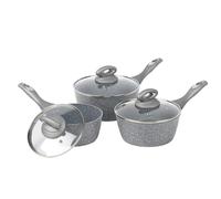 Salter BW02986G Marblestone Lot de 3 Pièces Casseroles - 16/18/20cm Casseroles et Couvercles, Batterie de Cuisine à Induction, Aluminium Forgé antiadhésifs, Cuire avec peu à pas d'huile, Sans PFOA