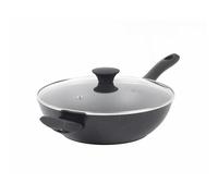 Salter BW09329 Megastone Noir Wok 28 cm - Poêle à frire antiadhésive, batterie de cuisine en aluminium forgé, couvercle en verre trempé, compatible avec plaques à induction, passe au lave-vaisselle et