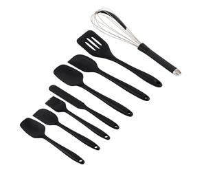 Salter BW12838EU7 Bakes ensemble d'ustensiles en silicone - Kit d'outils de cuisine, spatules, grattoir, brosse pâteuse, fouet, crochets de suspension, nettoyage facile, résistant à la chaleur, noir